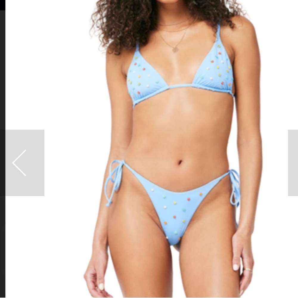 L*Space Lennox Tie String Bikini Bottom Classic, Blue Beaded Flowers X-Large NWT